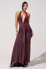 SET THE MOOD MESH HALTER MAXI DRESS