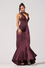 SET THE MOOD MESH HALTER MAXI DRESS