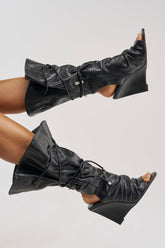 AZALEA WANG VAILEN BLACK OPEN TOE SLOUCHY BOOTIE