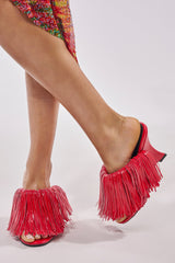 AZALEA WANG VAILYN RED FRINGE PU WEDGE SANDAL