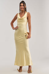 SOFT LAUNCH SATIN MAXI DRESS IN BUTTER YELLOW