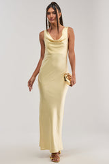 SOFT LAUNCH SATIN MAXI DRESS IN BUTTER YELLOW