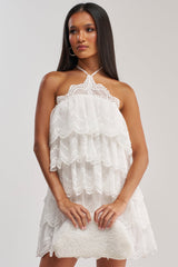 TOO CUTE TO ARGUE LACE MINI DRESS IN WHITE