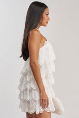 TOO CUTE TO ARGUE LACE MINI DRESS IN WHITE