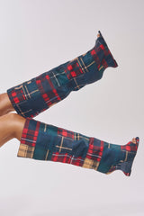 AZALEA WANG VINCENT PLAID PRINTED OPEN TOE BOOT