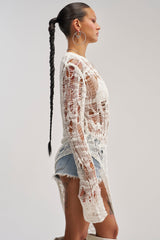 ASYMMETRICAL KNIT TOP IN IVORY