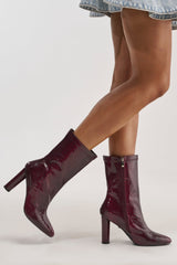 AZALEA WANG WINGROVE BURGUNDY CHUNKY HEEL CROCODILE BOOTIE