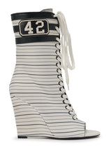 AZALEA WANG WYATT WHITE STRIPED NAUTICAL OPEN TOE BOOTIE