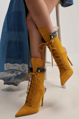 AZALEA WANG XIOMARA YELLOW LACE UP STILETTO BOOTIE