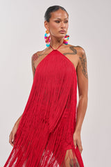ON THE EDGE FRINGE HALTER TOP