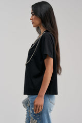 DIAMONDS DANCING RHINESTONE DETAIL TEE IN BLACK