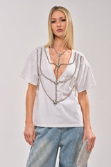 DIAMONDS DANCING RHINESTONE DETAIL TEE