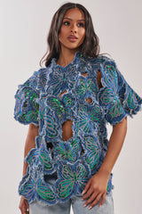 SPREAD YOUR WINGS DENIM TOP