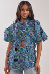 SPREAD YOUR WINGS DENIM TOP