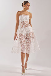 MAYA ABSTRACT MIDI DRESS IN WHITE