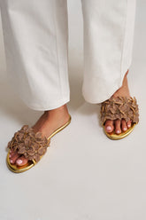 AZALEA WANG YUNA GOLD FLAT GOLD RHINESTONE EMBELLISHED SLIP ON SANDAL