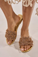 AZALEA WANG YUNA GOLD FLAT GOLD RHINESTONE EMBELLISHED SLIP ON SANDAL