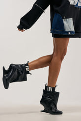 AKIRA GOLD ZAVI BLACK WEDGE BOOTIE