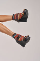 AZALEA WANG ZINNIA BLACK MULTI WEDGE SANDAL