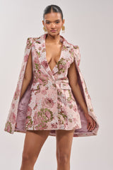 IMANI BROCADE CAPE SLEEVE BLAZER DRESS IN PINK