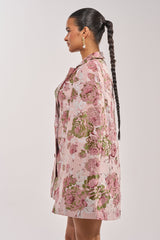 IMANI BROCADE CAPE SLEEVE BLAZER DRESS IN PINK