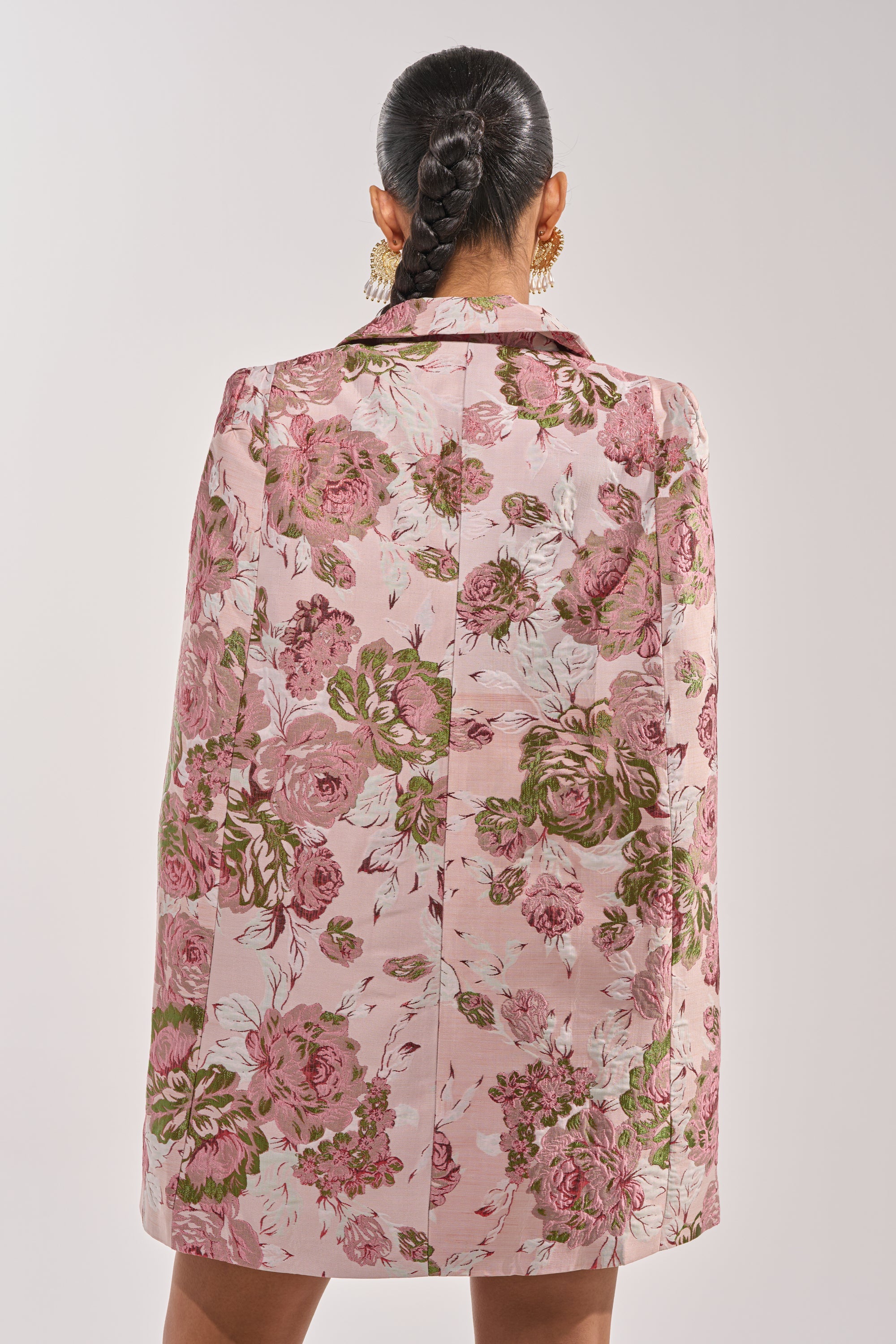 IMANI BROCADE CAPE SLEEVE BLAZER DRESS IN PINK