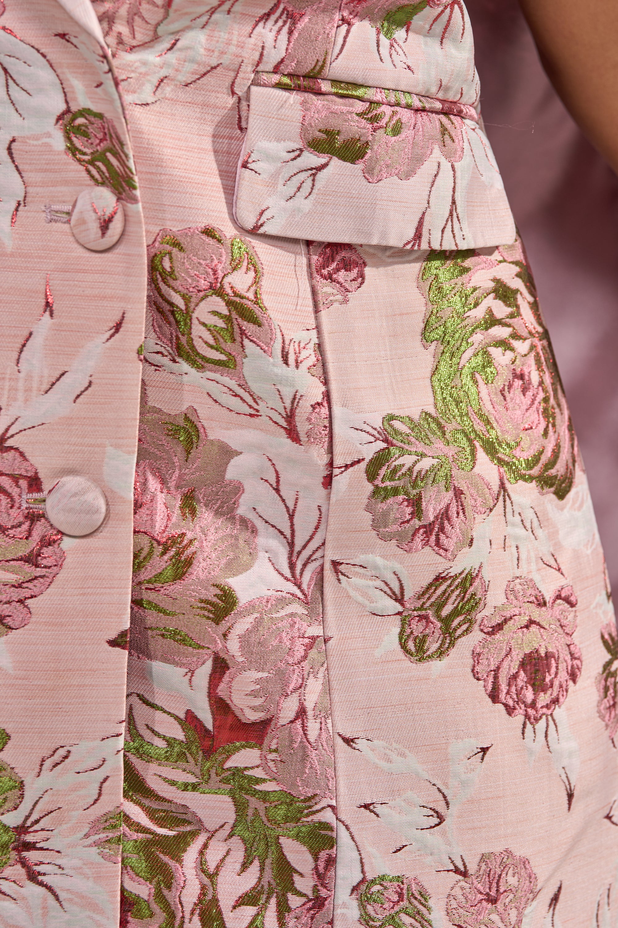 IMANI BROCADE CAPE SLEEVE BLAZER DRESS IN PINK