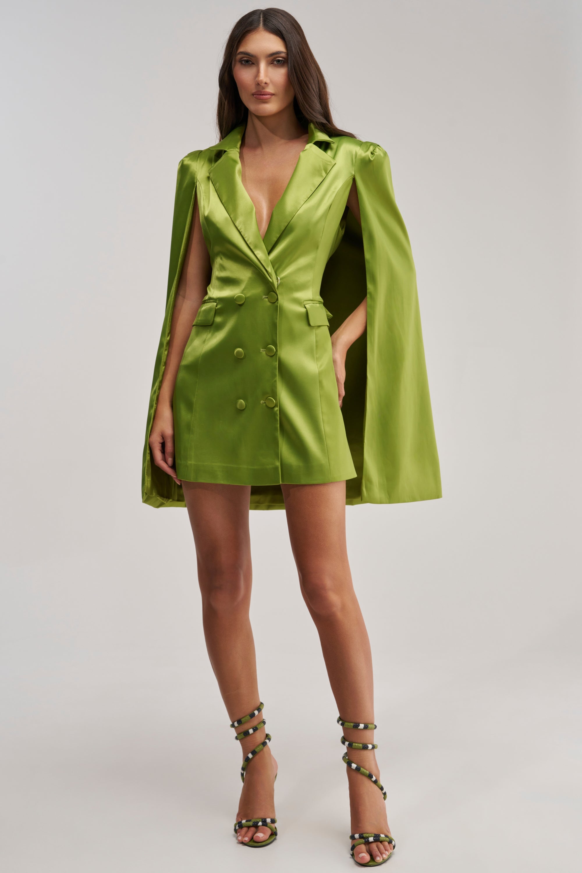 IMANI CAPE SLEEVE BLAZER DRESS IN GREEN