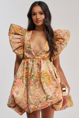 MAIN CHARACTER ENERGY BROCADE MINI DRESS IN PEACH