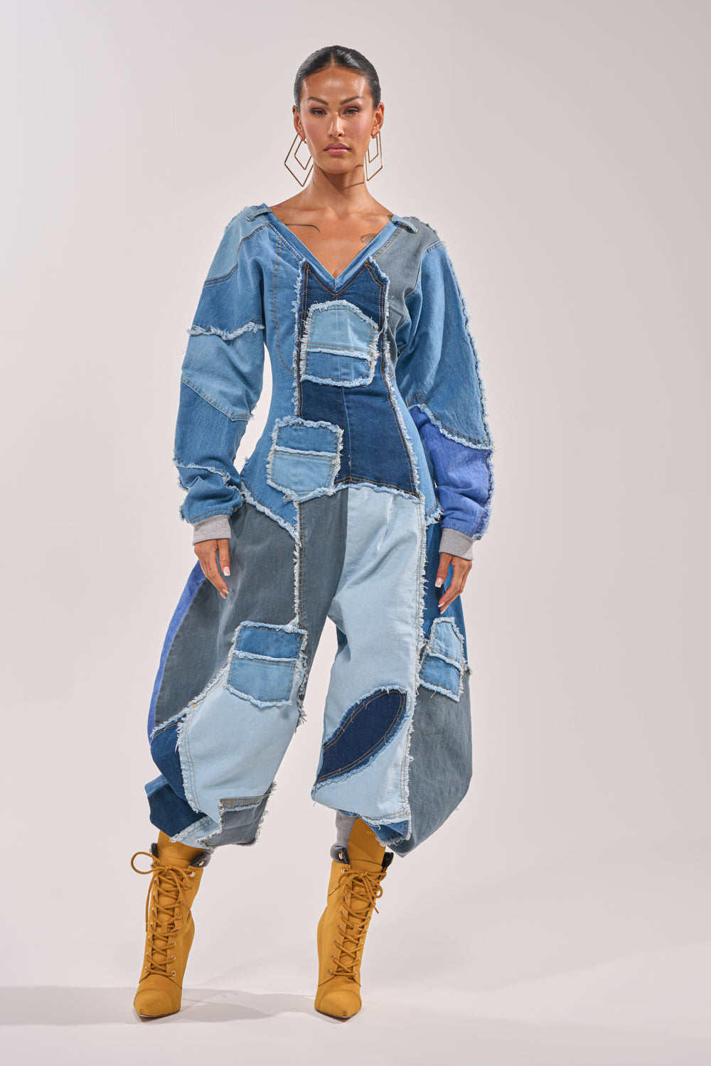 COMFY COZY DENIM PATCHWORK JUMPSUIT