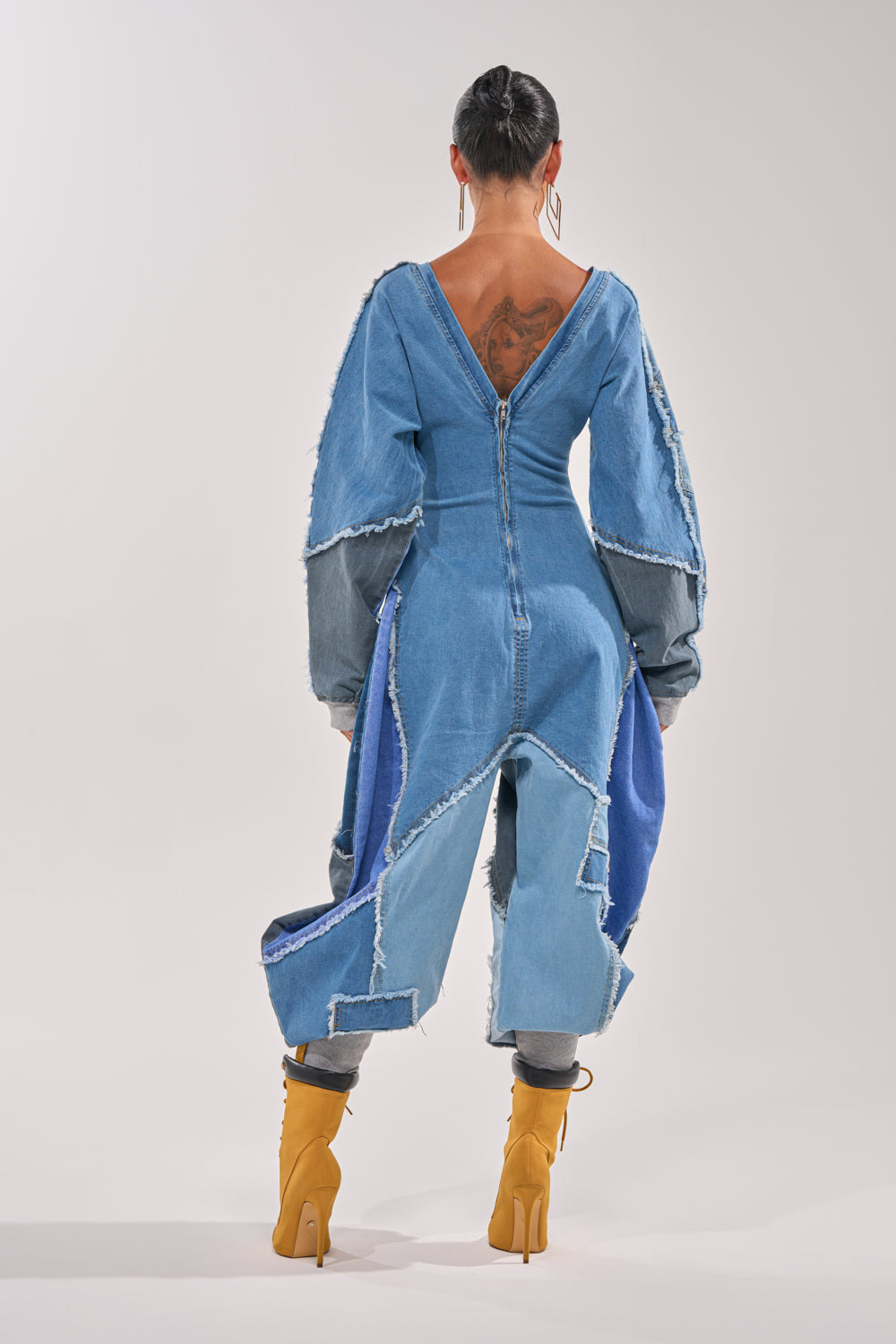 COMFY COZY DENIM PATCHWORK JUMPSUIT