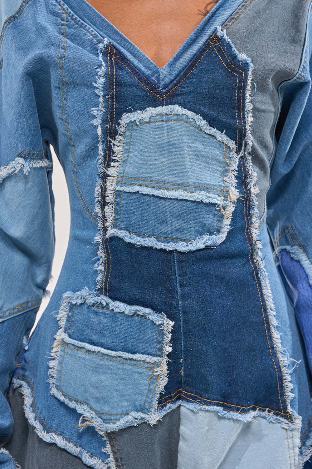 COMFY COZY DENIM PATCHWORK JUMPSUIT