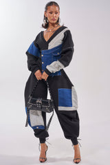 COMFY COZY PATCHWORK JUMPSUIT IN BLACK