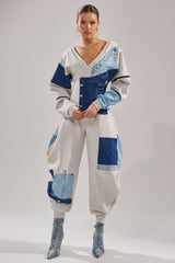 COMFY COZY PATCHWORK JUMPSUIT IN HEATHER GREY