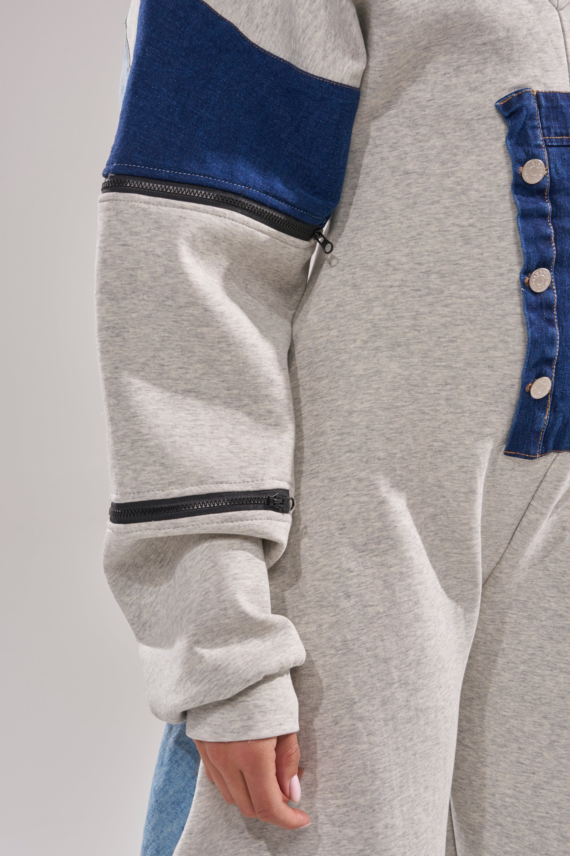 COMFY COZY PATCHWORK JUMPSUIT IN HEATHER GREY
