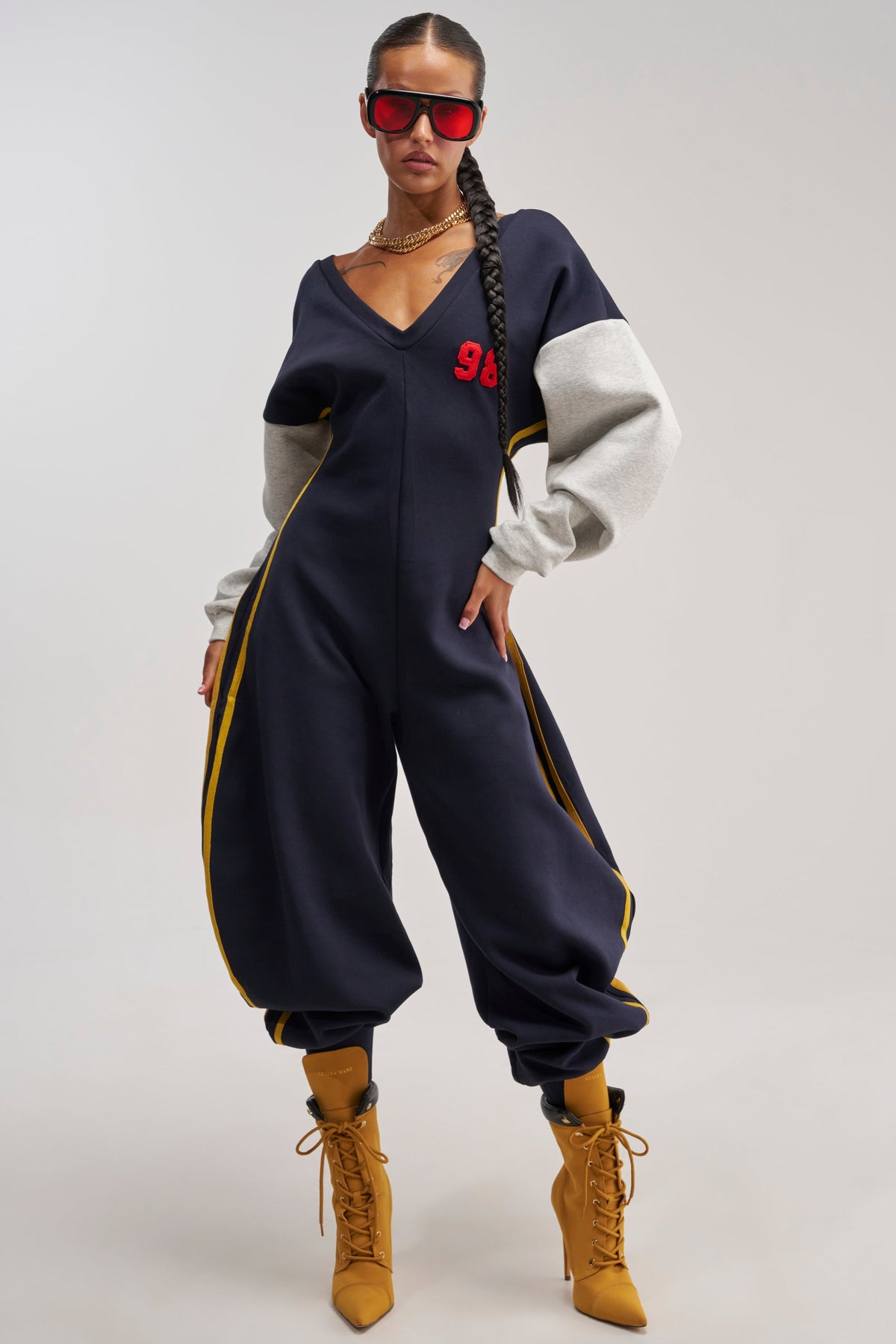 COMFY COZY VARSITY JUMPSUIT IN NAVY