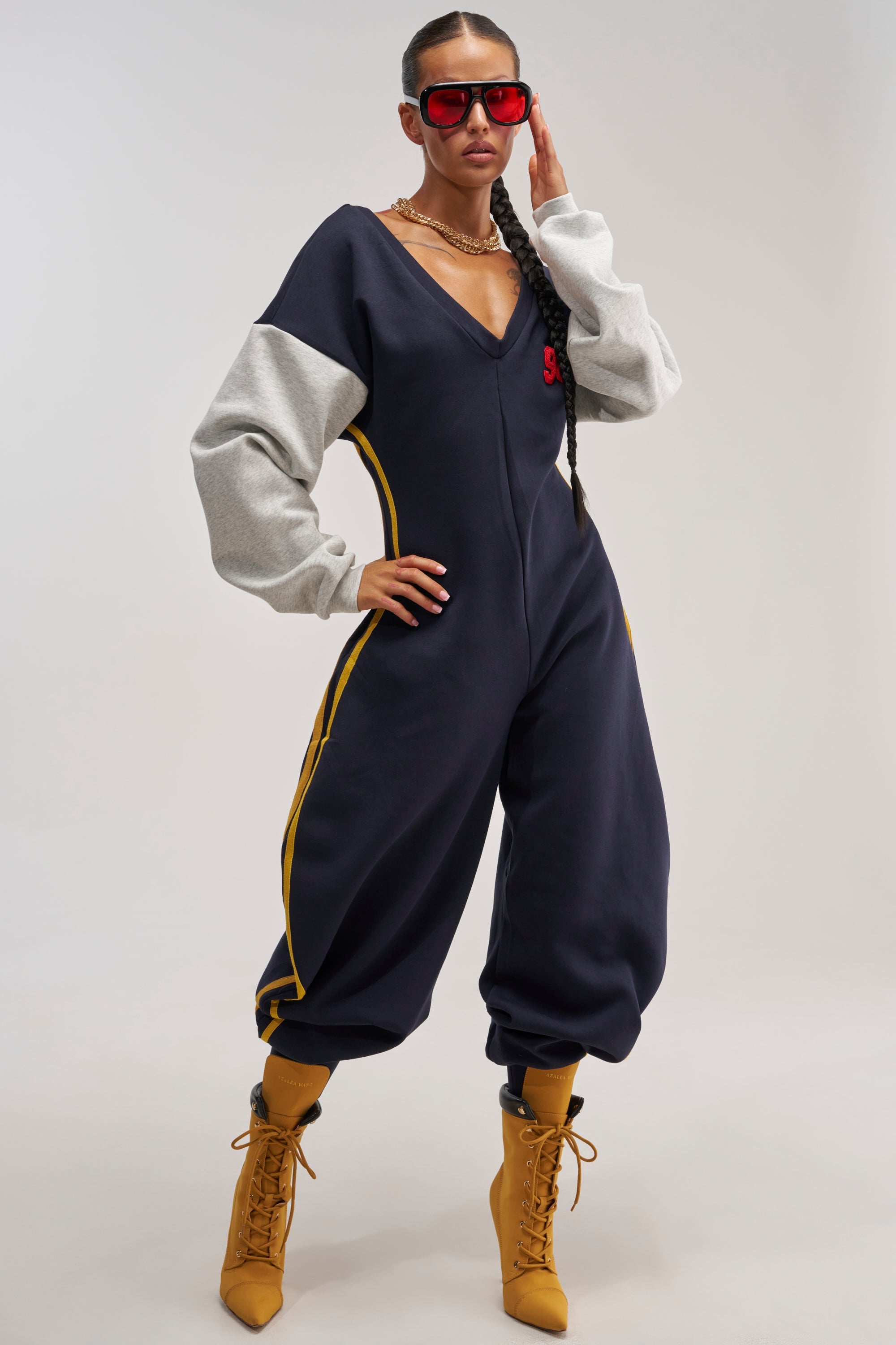 COMFY COZY VARSITY JUMPSUIT IN NAVY