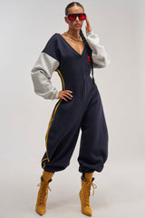 COMFY COZY VARSITY JUMPSUIT IN NAVY