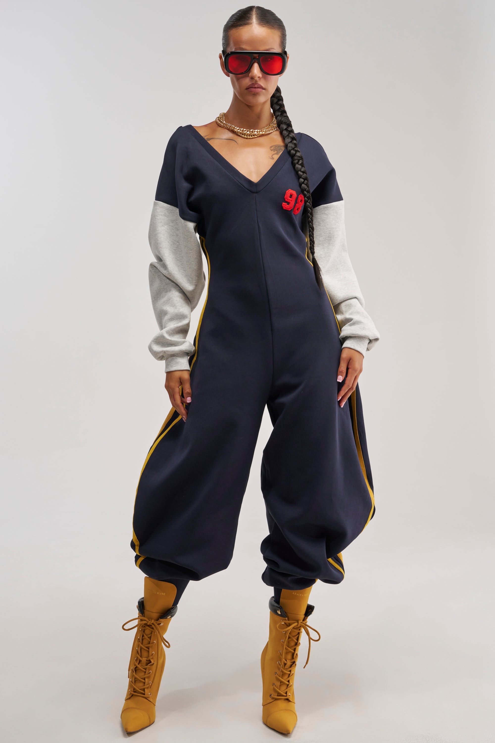 COMFY COZY VARSITY JUMPSUIT IN NAVY