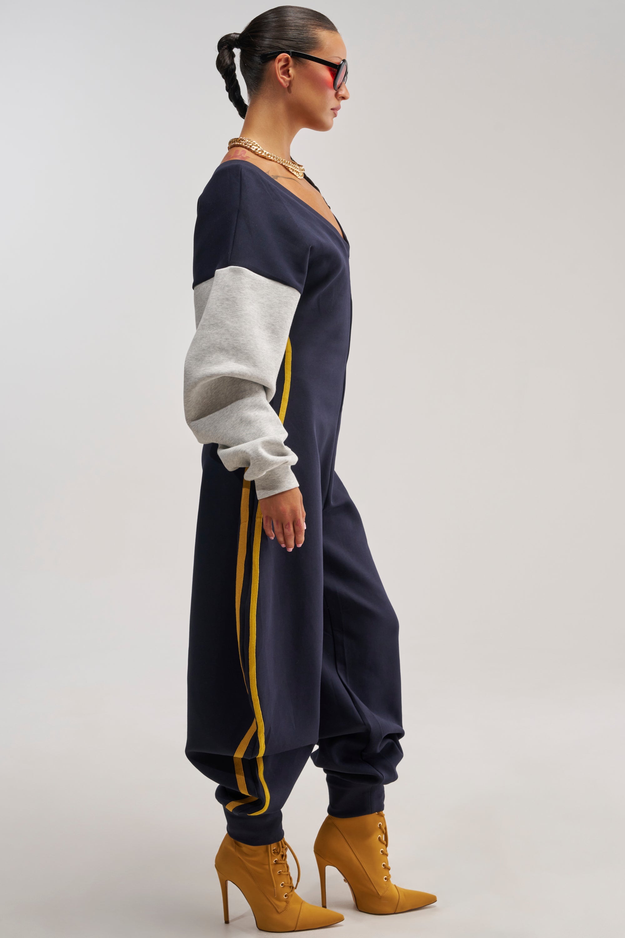 COMFY COZY VARSITY JUMPSUIT IN NAVY