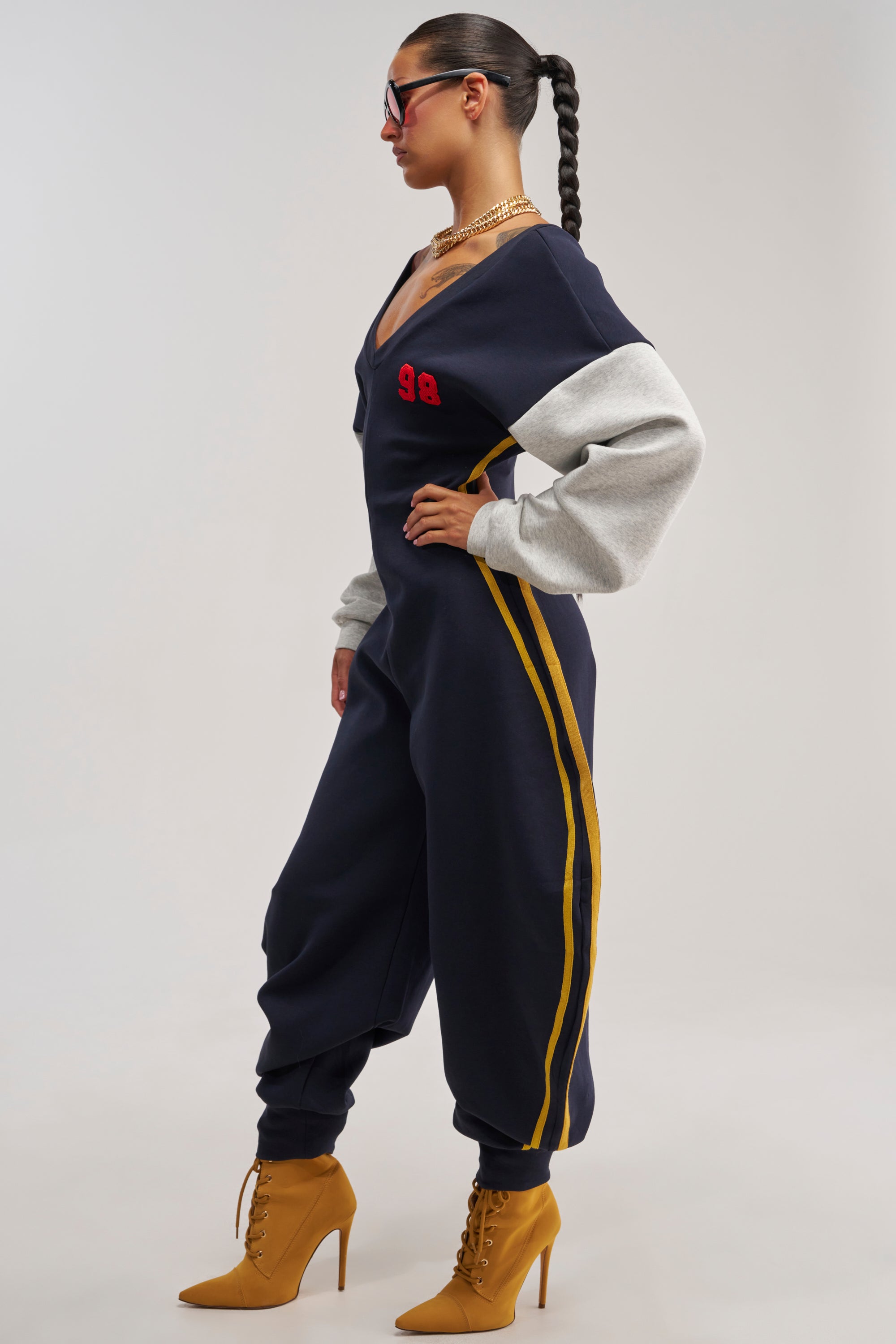COMFY COZY VARSITY JUMPSUIT IN NAVY