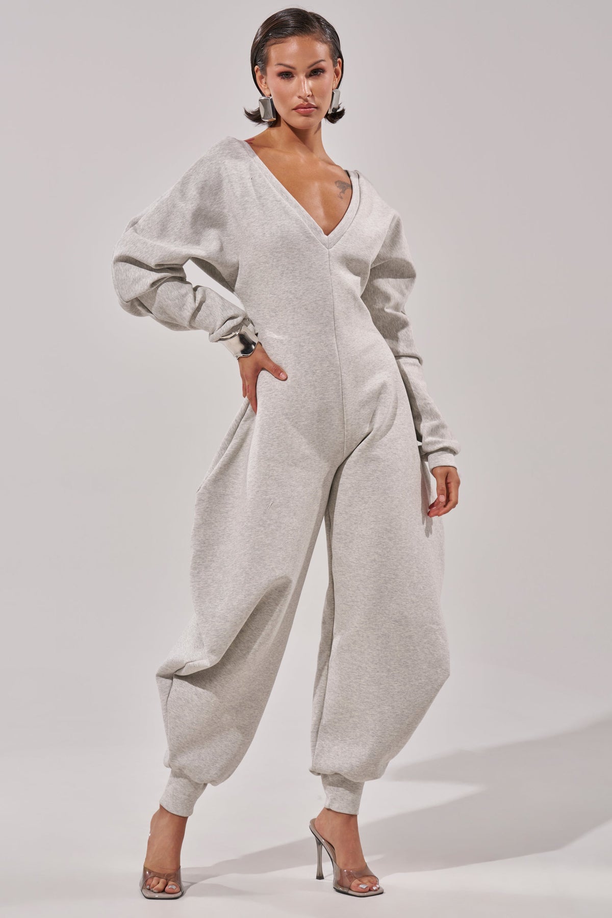 COMFY COZY JUMPSUIT IN HEATHER GREY