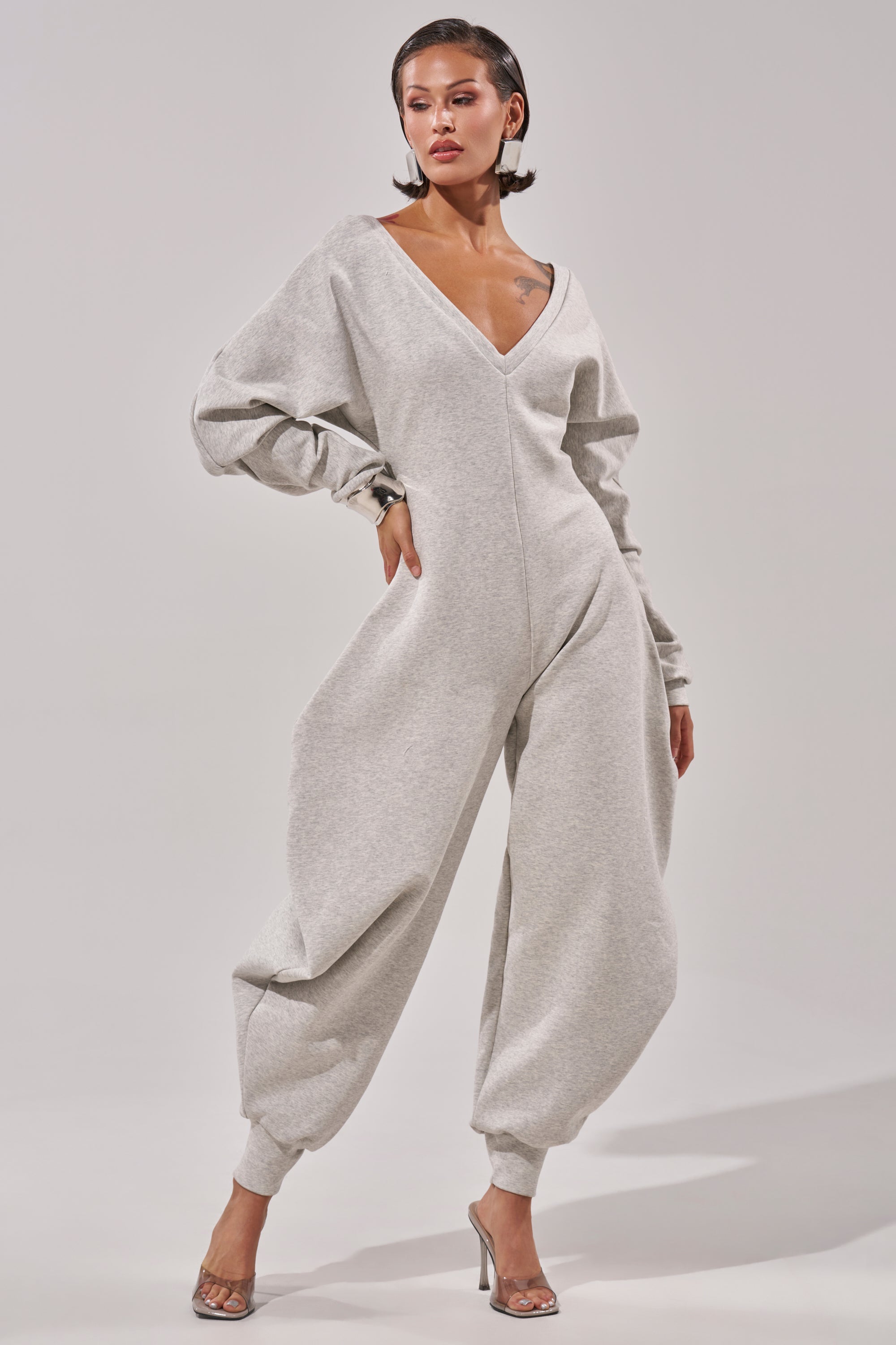 COMFY COZY JUMPSUIT IN HEATHER GREY