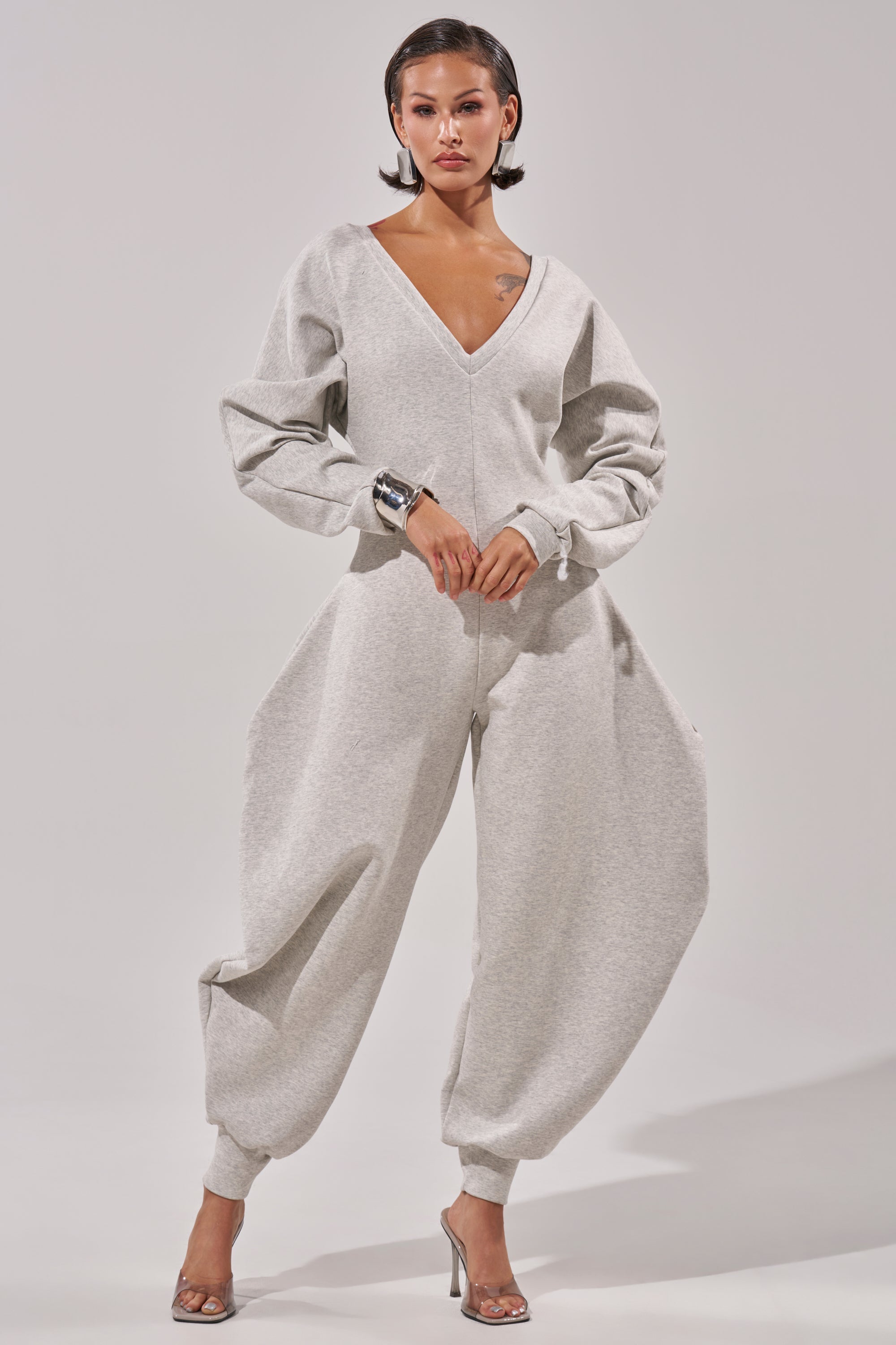 COMFY COZY JUMPSUIT IN HEATHER GREY