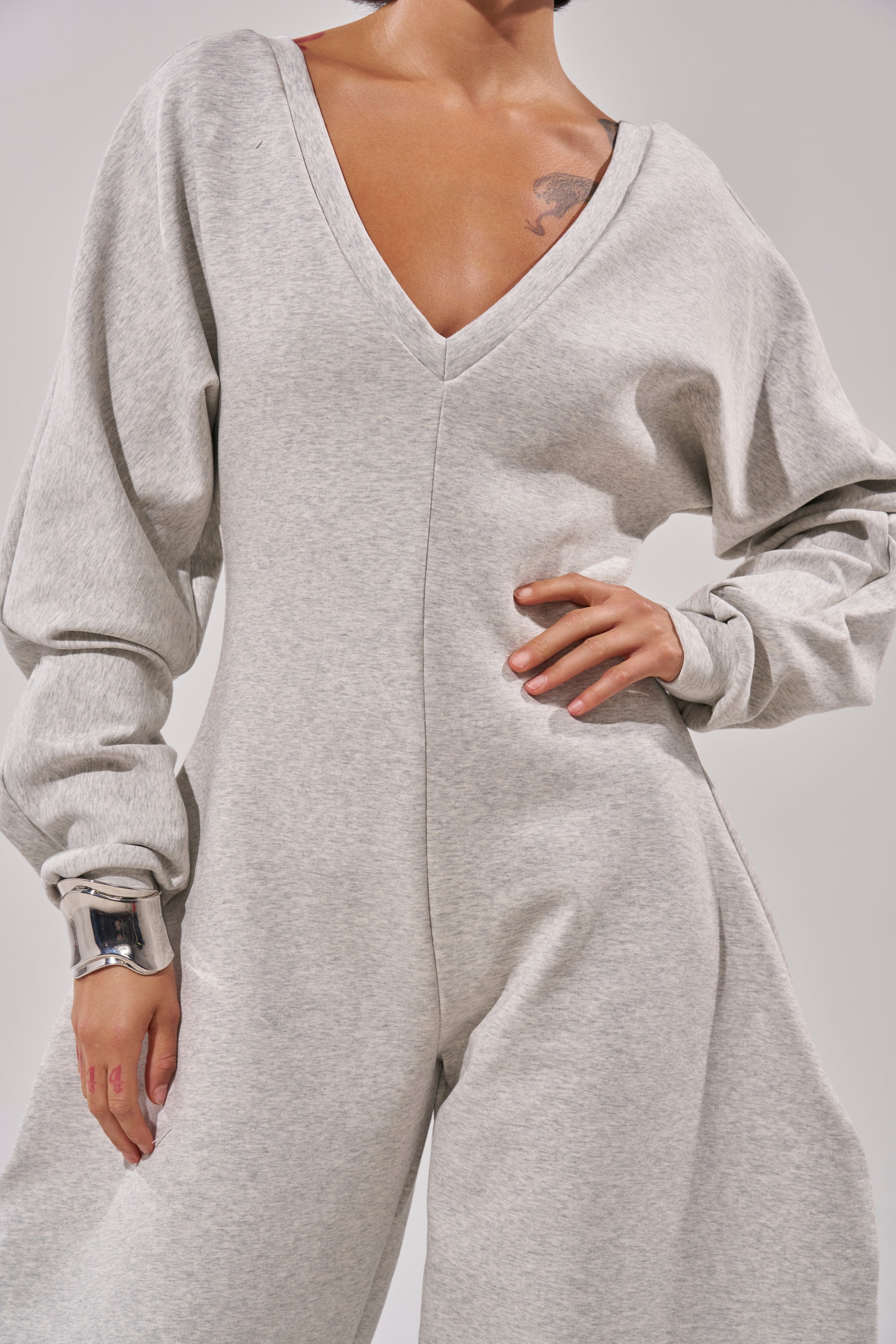 COMFY COZY JUMPSUIT IN HEATHER GREY