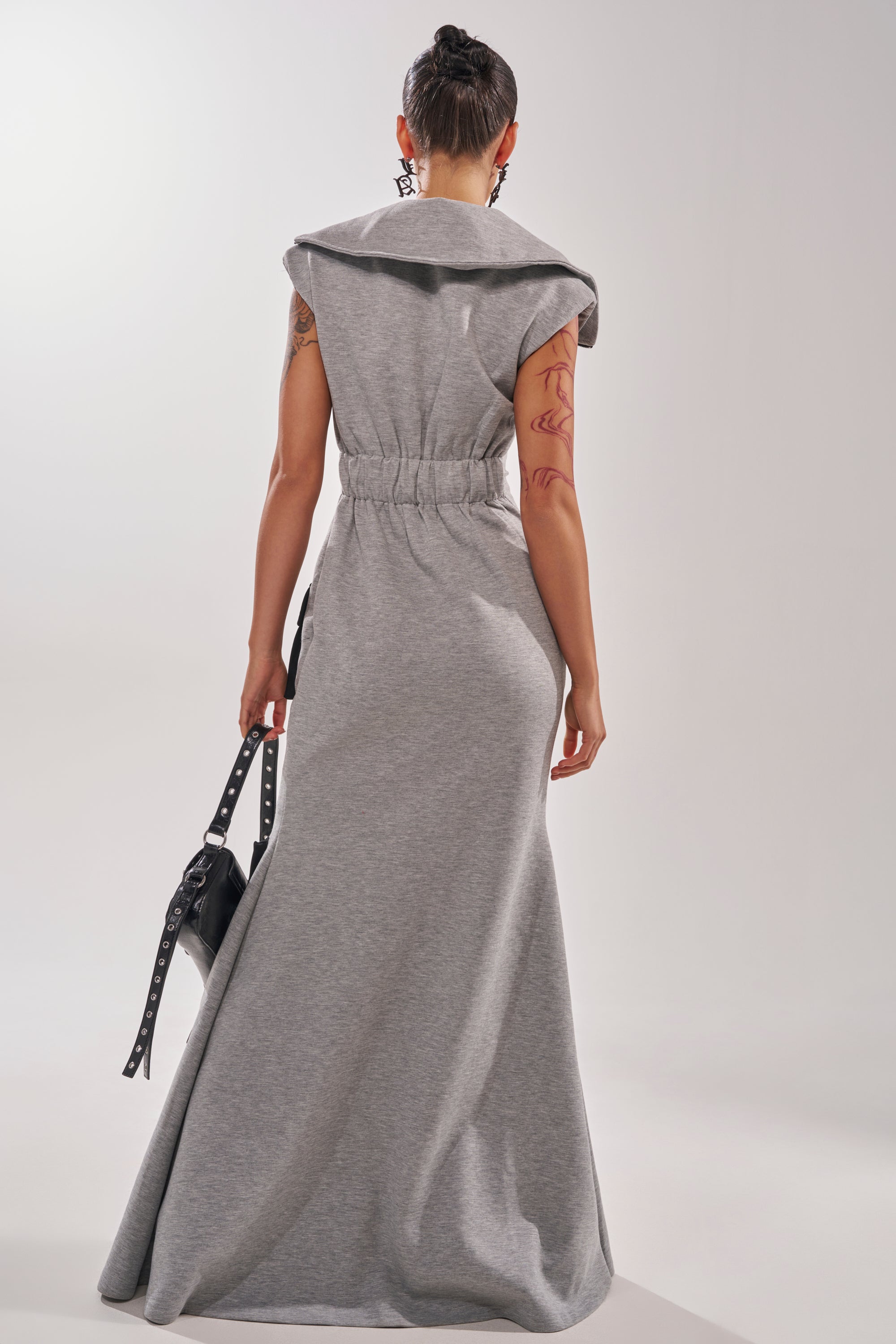 DON'T MESS WITH ME COLLARED MAXI DRESS IN GREY SCUBA