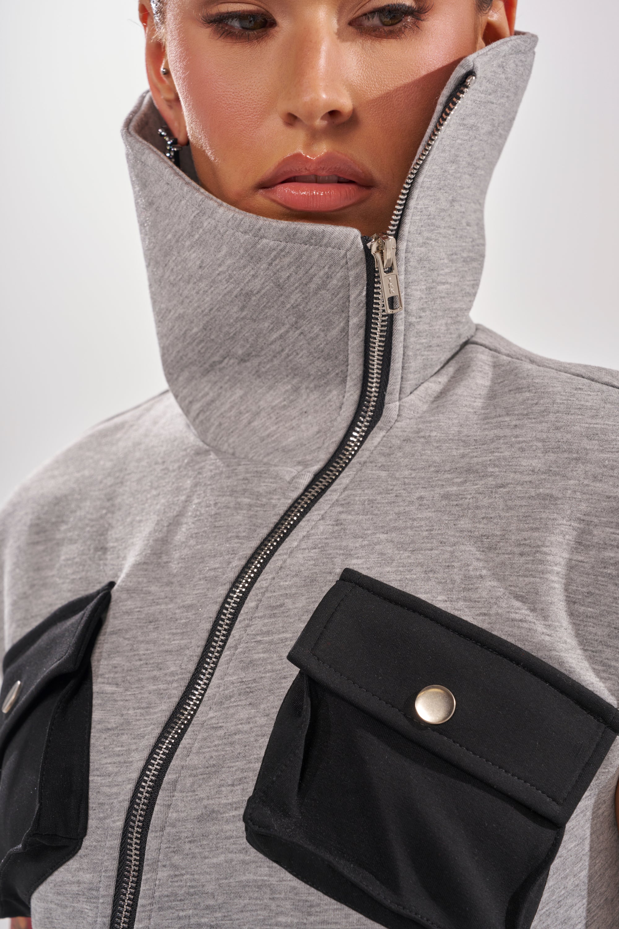 DON'T MESS WITH ME COLLARED MAXI DRESS IN GREY SCUBA