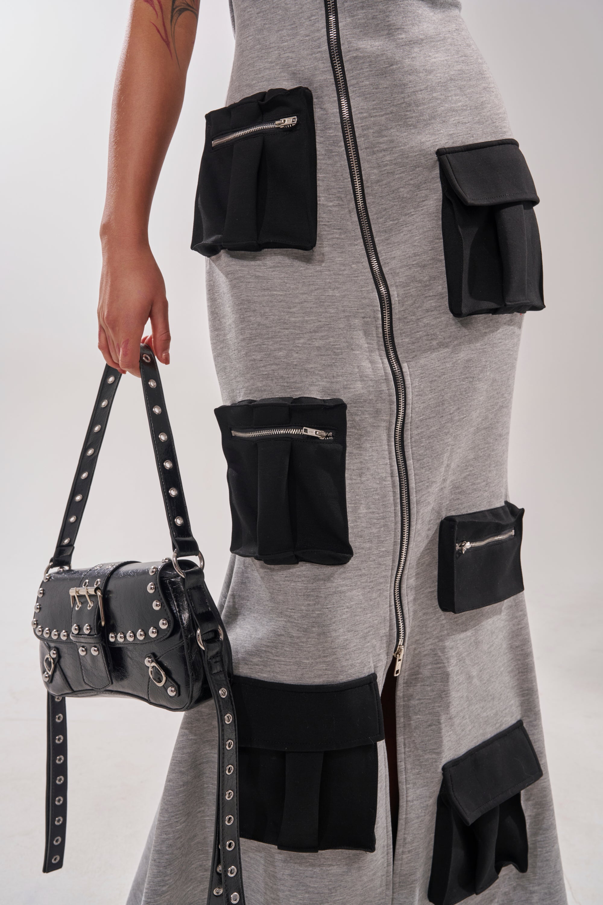 DON'T MESS WITH ME COLLARED MAXI DRESS IN GREY SCUBA