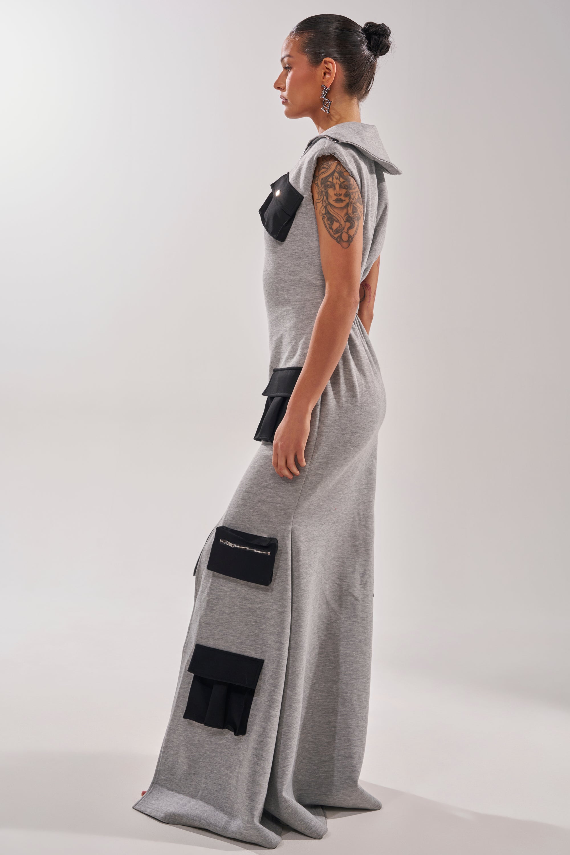 DON'T MESS WITH ME COLLARED MAXI DRESS IN GREY SCUBA