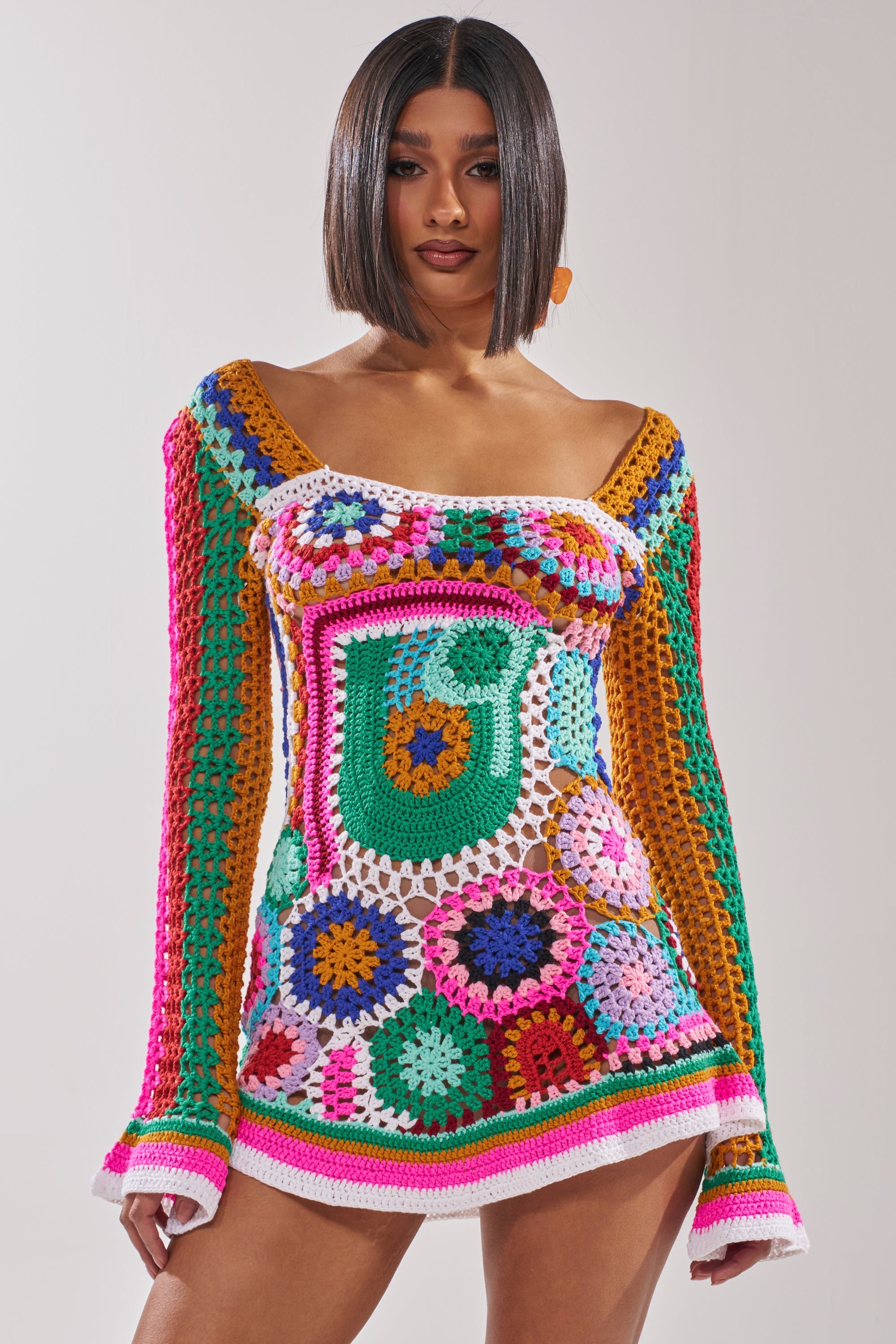 CROCHET ALL DAY COLORBLOCK MINI DRESS
